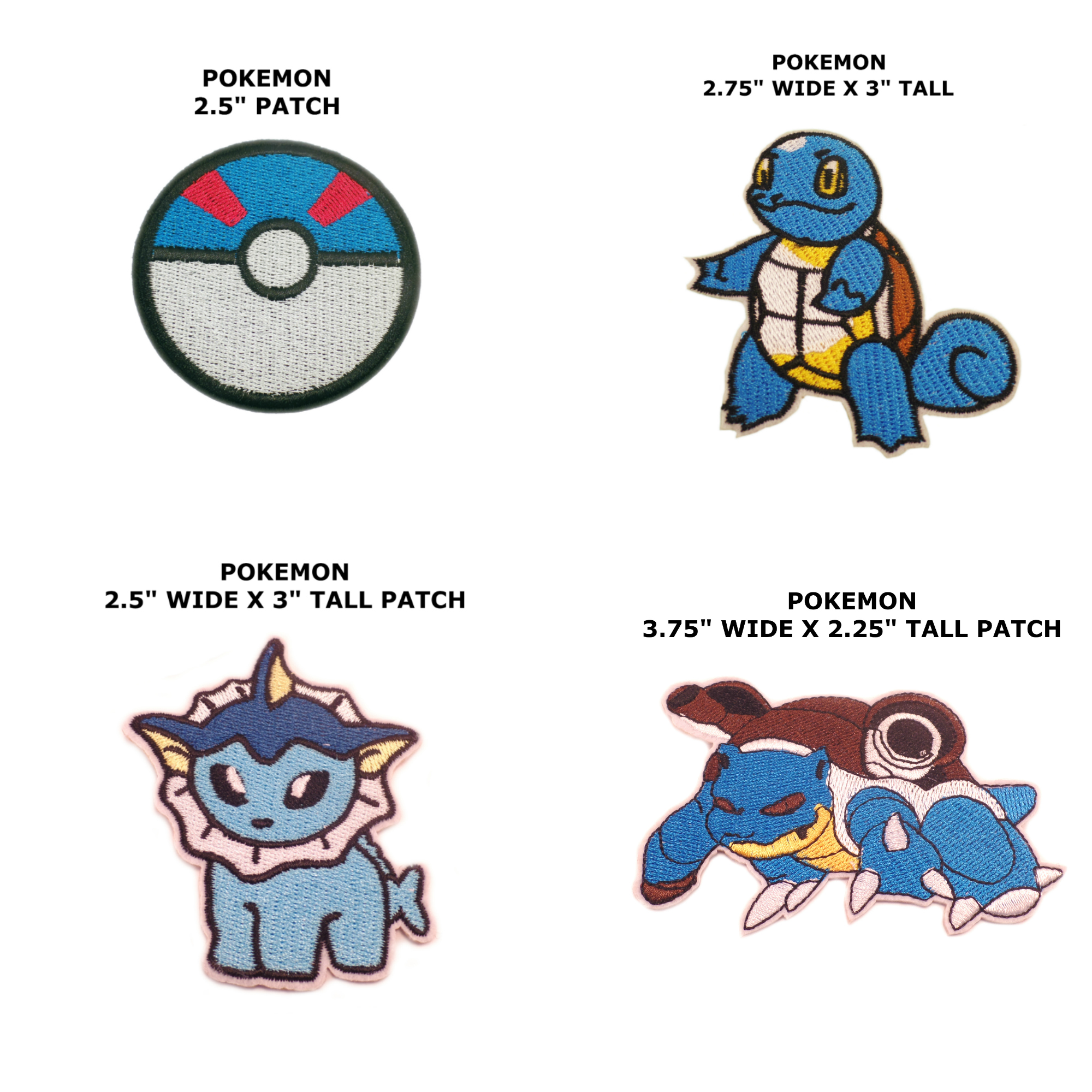 Anime Pokemon Water Type Assorted 4-Pack Iron or Sew-on Patch